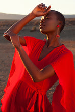 Load image into Gallery viewer, JUDITH ATELIER ADAH PLEATED GEORGETTE ASYMMETRICAL DRESS RED