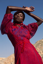 Load image into Gallery viewer, JUDITH ATELIER ATONIA SHEER COLOR HUE DOUBLE LAYER 3D FLORAL DRESS RED