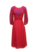 Load image into Gallery viewer, JUDITH ATELIER ATONIA SHEER COLOR HUE DOUBLE LAYER 3D FLORAL DRESS RED