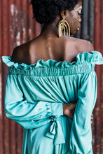 Load image into Gallery viewer, EZOKHETHO KHETHANI OFF SHOULDER DRESS SEAFOAM-GREEN
