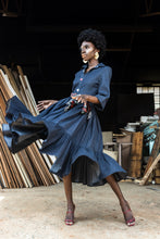 Load image into Gallery viewer, EZOKHETHO ULUTHANDO DENIM SHIRT DRESS NAVY