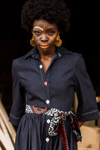 Load image into Gallery viewer, EZOKHETHO ULUTHANDO DENIM SHIRT DRESS NAVY