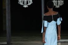 Load image into Gallery viewer, CINDY MFABE NELISIWE OFF SHOULDER TWO TONE DRESS BLUE