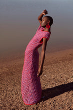 Load image into Gallery viewer, JUDITH ATELIER TIYE COMBO HUE MOHAIR COTTON DRESS RED