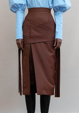Load image into Gallery viewer, MMUSOMAXWELL CRISSCROSS LAYERED TIE SKIRT DARK BROWN
