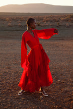 Load image into Gallery viewer, JUDITH ATELIER ADAH PLEATED GEORGETTE ASYMMETRICAL DRESS RED
