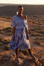 Load image into Gallery viewer, JUDITH ATELIER BISA MOHAIR COTTON PLEATED KNIT DRESS BLUE
