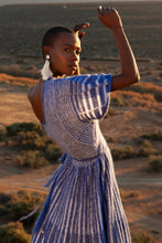 Load image into Gallery viewer, JUDITH ATELIER BISA MOHAIR COTTON PLEATED KNIT DRESS BLUE
