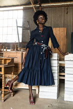 Load image into Gallery viewer, EZOKHETHO ULUTHANDO DENIM SHIRT DRESS NAVY
