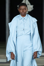 Load image into Gallery viewer, CINDY MFABE NOWAM BISHOP SLEEVE RUFFLE COAT BLUE
