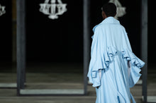 Load image into Gallery viewer, CINDY MFABE NOWAM BISHOP SLEEVE RUFFLE COAT BLUE
