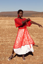 Load image into Gallery viewer, JUDITH ATELIER SHEBA VOLUME SLEEVE MOHAIR LACE DRESS RED
